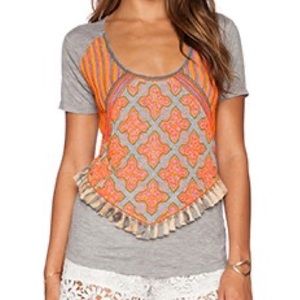 Revolve Candela Women’s Heather Grey Pink Orange Beaded Bloom Tee Top